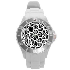 Black And White Playful Design Round Plastic Sport Watch (l) by Valentinaart