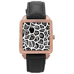 Black And White Playful Design Rose Gold Leather Watch  by Valentinaart