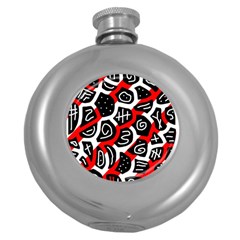 Red Playful Design Round Hip Flask (5 Oz) by Valentinaart