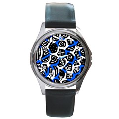 Blue Playful Design Round Metal Watch by Valentinaart