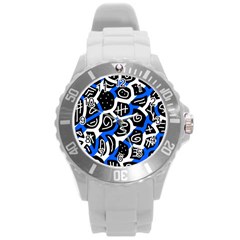 Blue Playful Design Round Plastic Sport Watch (l) by Valentinaart