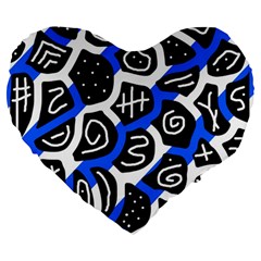 Blue Playful Design Large 19  Premium Flano Heart Shape Cushions by Valentinaart