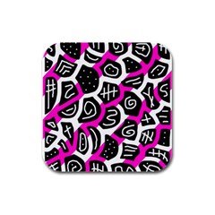 Magenta Playful Design Rubber Square Coaster (4 Pack)  by Valentinaart