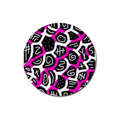 Magenta Playful Design Rubber Round Coaster (4 Pack)  by Valentinaart