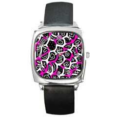 Magenta Playful Design Square Metal Watch by Valentinaart