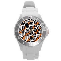 Orange Playful Design Round Plastic Sport Watch (l) by Valentinaart