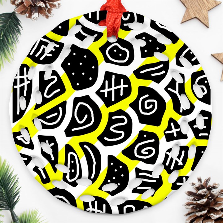 Yellow playful design Ornament (Round Filigree) 