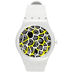 Yellow Playful Design Round Plastic Sport Watch (m) by Valentinaart