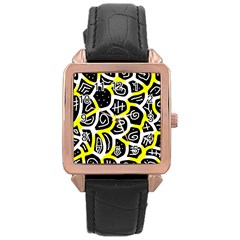 Yellow Playful Design Rose Gold Leather Watch  by Valentinaart