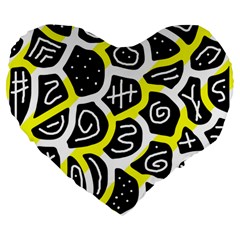 Yellow Playful Design Large 19  Premium Flano Heart Shape Cushions by Valentinaart