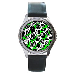 Green Playful Design Round Metal Watch by Valentinaart