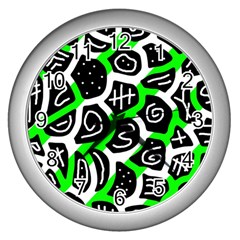 Green Playful Design Wall Clocks (silver)  by Valentinaart