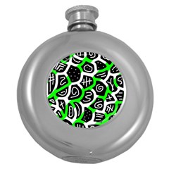 Green Playful Design Round Hip Flask (5 Oz) by Valentinaart