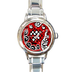 Red High Art Abstraction Round Italian Charm Watch by Valentinaart