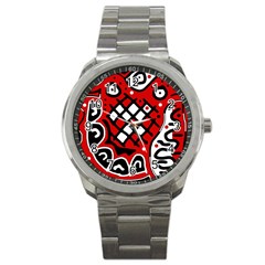 Red High Art Abstraction Sport Metal Watch by Valentinaart