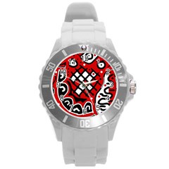 Red High Art Abstraction Round Plastic Sport Watch (l) by Valentinaart