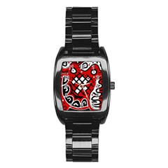 Red High Art Abstraction Stainless Steel Barrel Watch by Valentinaart