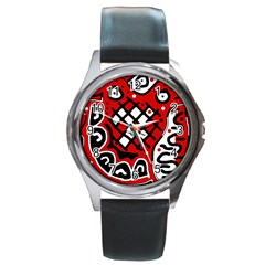 Red High Art Abstraction Round Metal Watch by Valentinaart