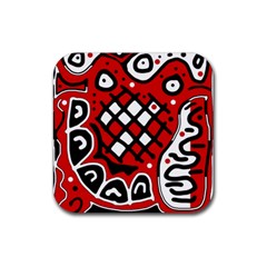 Red High Art Abstraction Rubber Coaster (square)  by Valentinaart