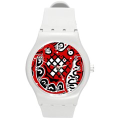 Red High Art Abstraction Round Plastic Sport Watch (m) by Valentinaart