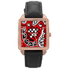 Red High Art Abstraction Rose Gold Leather Watch  by Valentinaart