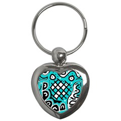 Cyan high art abstraction Key Chains (Heart) 