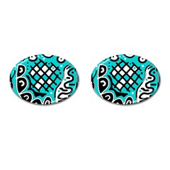 Cyan high art abstraction Cufflinks (Oval)