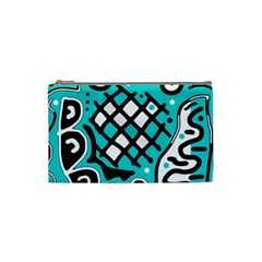 Cyan High Art Abstraction Cosmetic Bag (small)  by Valentinaart