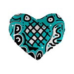 Cyan high art abstraction Standard 16  Premium Flano Heart Shape Cushions Front