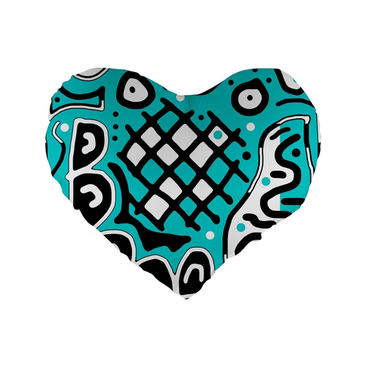 Cyan high art abstraction Standard 16  Premium Flano Heart Shape Cushions