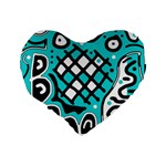 Cyan high art abstraction Standard 16  Premium Flano Heart Shape Cushions Back