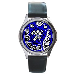 Blue High Art Abstraction Round Metal Watch by Valentinaart