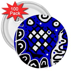 Blue High Art Abstraction 3  Buttons (100 Pack) 