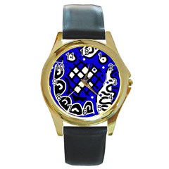 Blue High Art Abstraction Round Gold Metal Watch