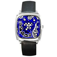 Blue High Art Abstraction Square Metal Watch by Valentinaart