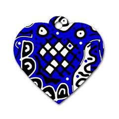 Blue High Art Abstraction Dog Tag Heart (one Side)