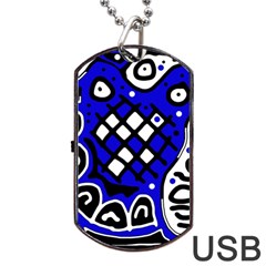 Blue High Art Abstraction Dog Tag Usb Flash (one Side) by Valentinaart