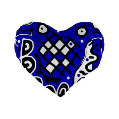 Blue High Art Abstraction Standard 16  Premium Heart Shape Cushions