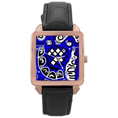 Blue High Art Abstraction Rose Gold Leather Watch 