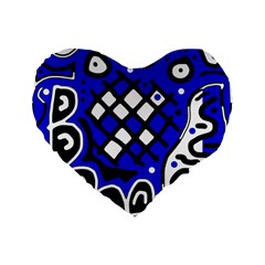 Blue High Art Abstraction Standard 16  Premium Flano Heart Shape Cushions