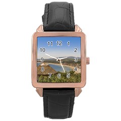 Landscape Aerial View Piriapolis Uruguay Rose Gold Leather Watch  by dflcprints