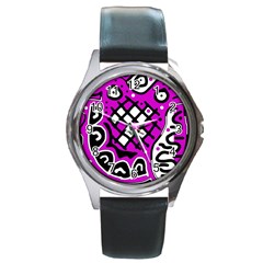 Magenta High Art Abstraction Round Metal Watch