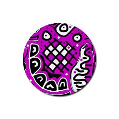 Magenta High Art Abstraction Rubber Coaster (round) 