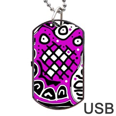 Magenta High Art Abstraction Dog Tag Usb Flash (one Side) by Valentinaart