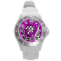 Magenta High Art Abstraction Round Plastic Sport Watch (l)