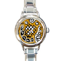 Yellow High Art Abstraction Round Italian Charm Watch by Valentinaart