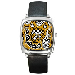 Yellow High Art Abstraction Square Metal Watch by Valentinaart