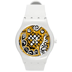 Yellow High Art Abstraction Round Plastic Sport Watch (m) by Valentinaart