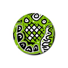 Green High Art Abstraction Rubber Round Coaster (4 Pack) 