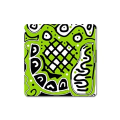 Green High Art Abstraction Square Magnet by Valentinaart